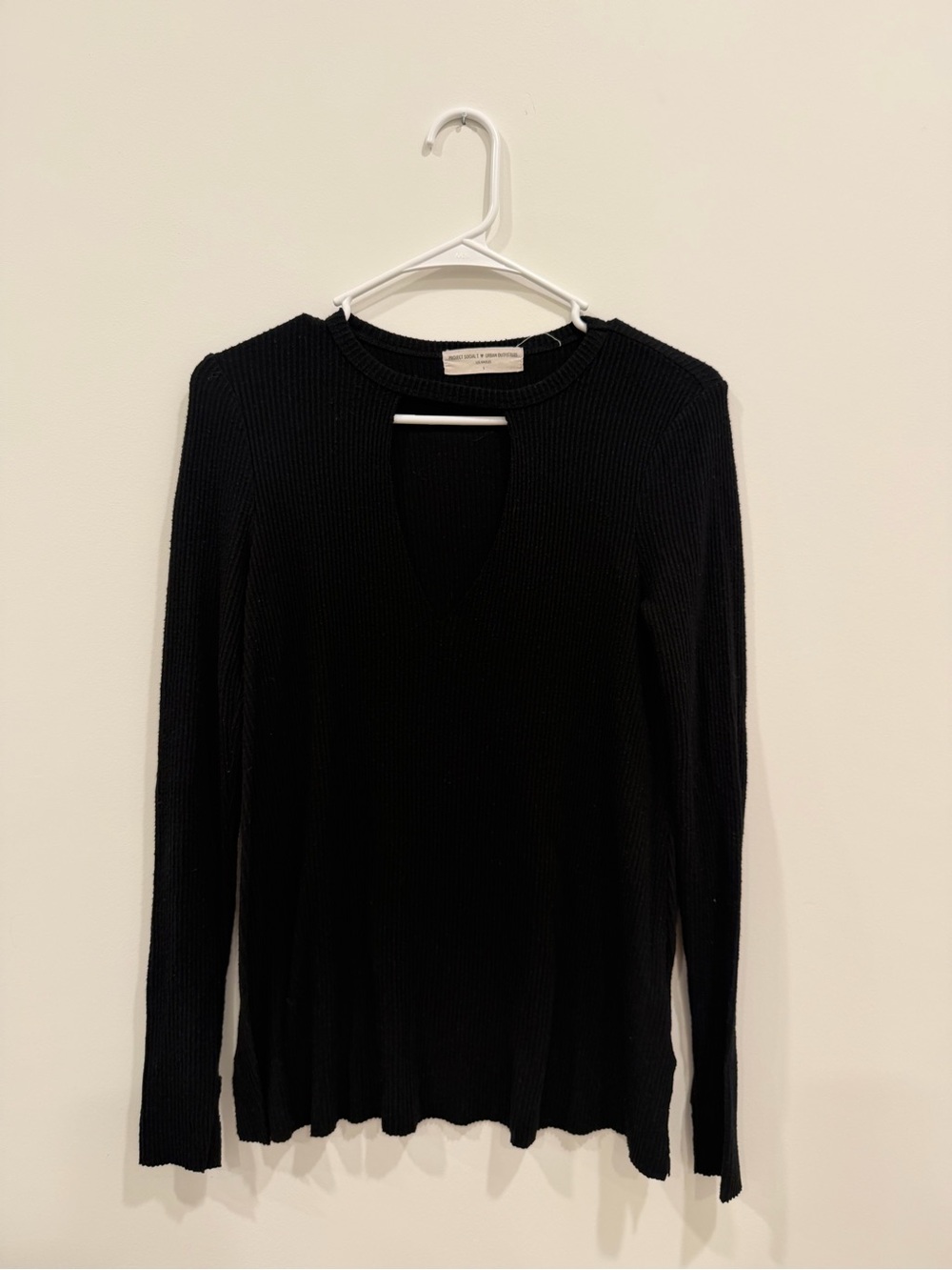 Project Social T Black Ribbed Long-Sleeve Top with Keyhole